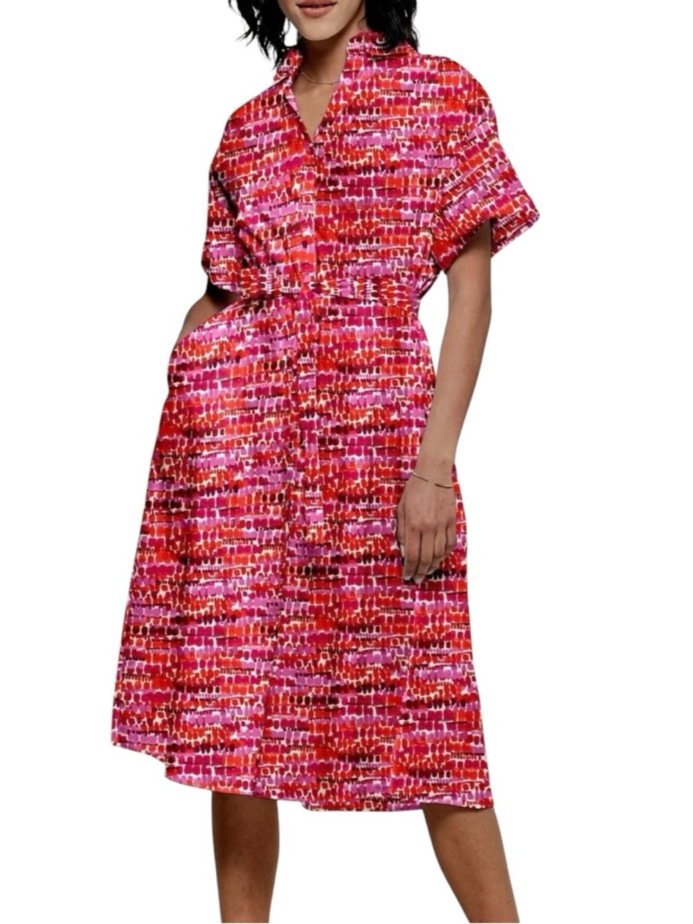 Tucker NYC Sarah Shirt Dress XS Pink Rose Abstract Print A Line Cotton